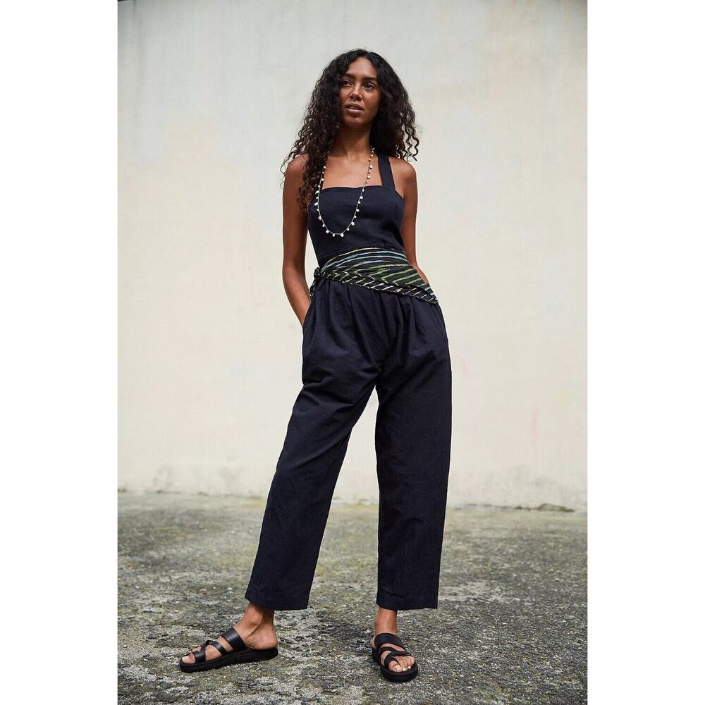 Free‎ People Josephine Jumper Jumpsuit Black Overalls Cotton Cross Back Sz M